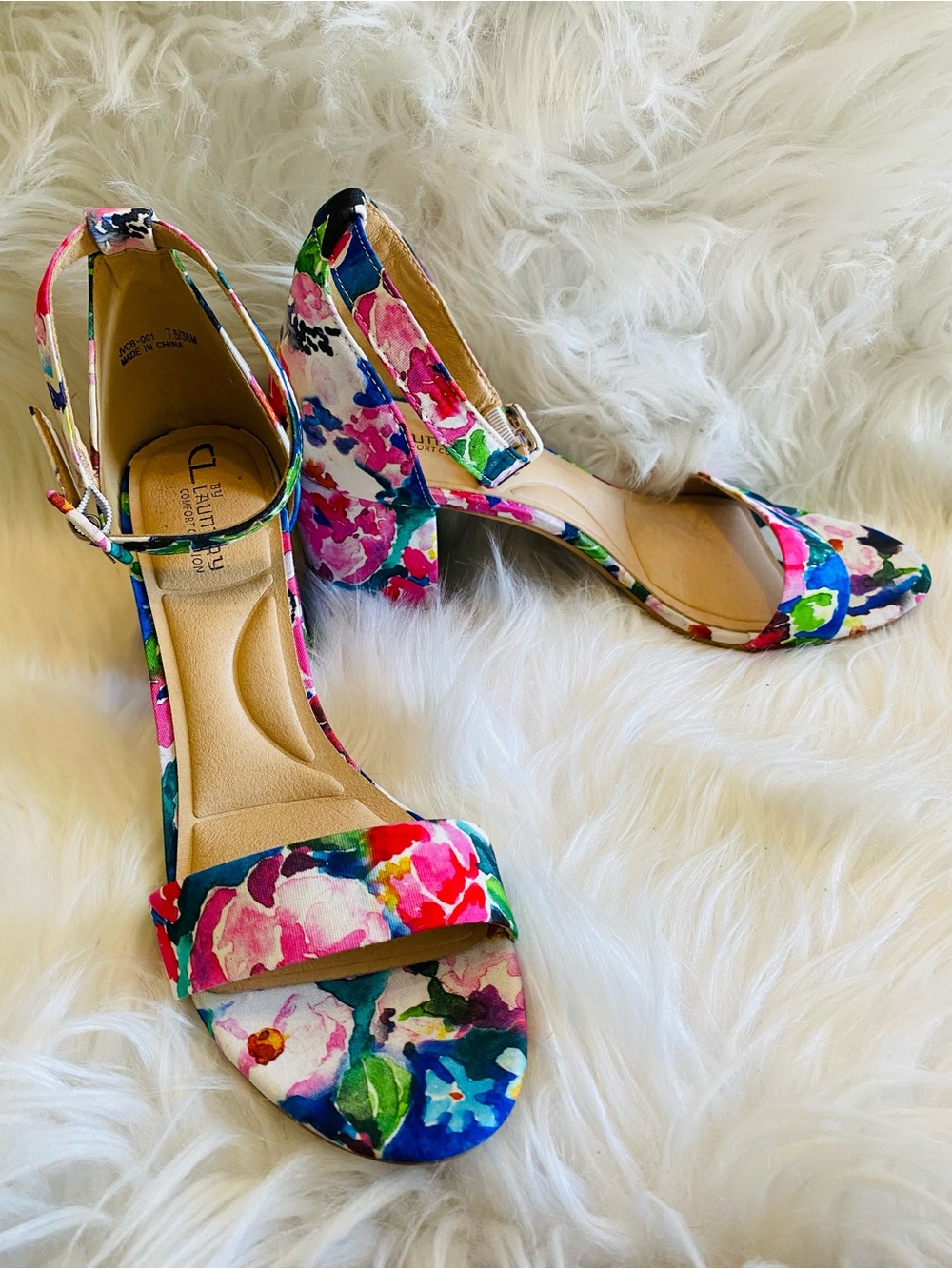 Brand New Chinese Laundry Floral Ankle-Strap Heels - Multi Color. Size 7.5